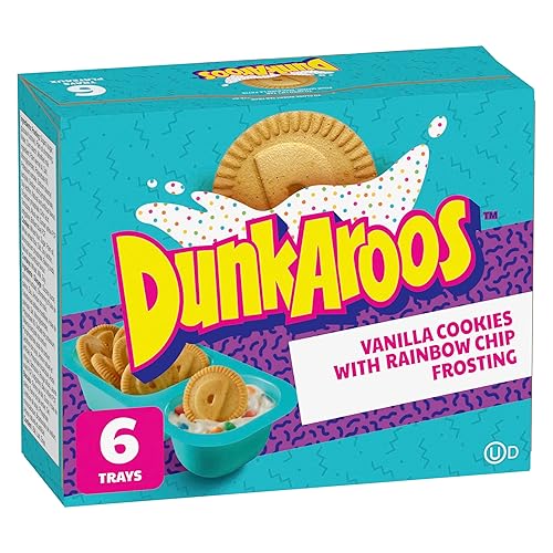 Betty Crocker Dunkaroos Vanilla Cookies with Rainbow Chip Vanilla Frosting, Package of 6 Trays of Dunkaroos - Vanilla Cookie Dunkaroos - 28 g (Pack of 6)