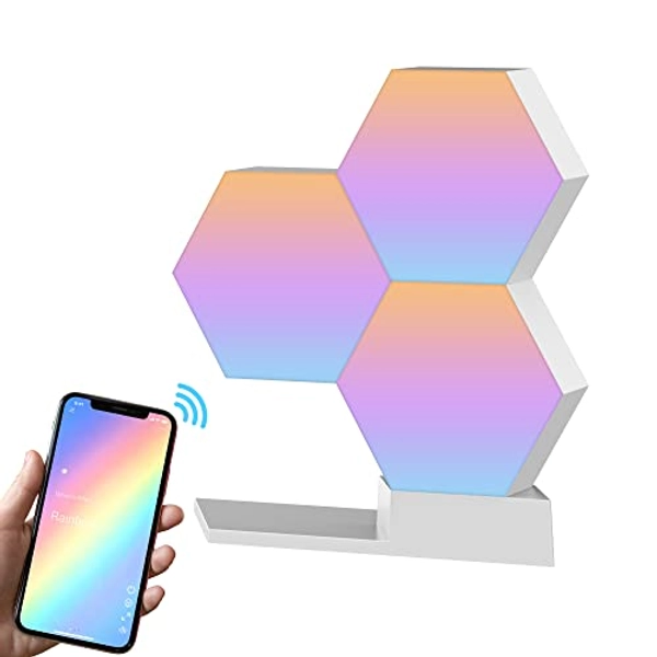Yescom APP Control WiFi Hexagon LED Light Kit Music Sync Splicing Cololight Bar Decor Table Lamp 16 Million Colors Work with Alexa Google Home