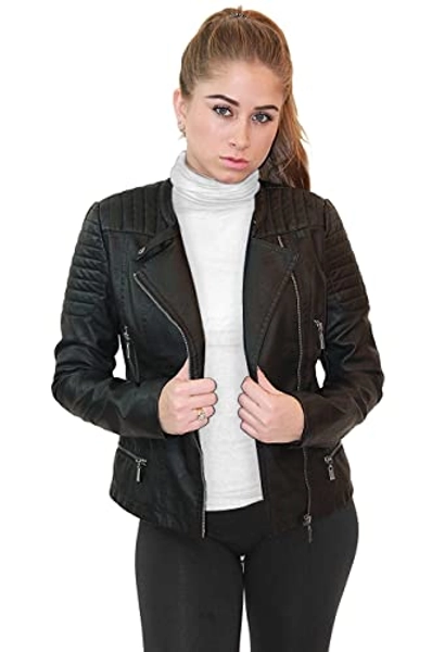 Olivia Miller Womens Faux Leather Moto Biker Jacket with pockets