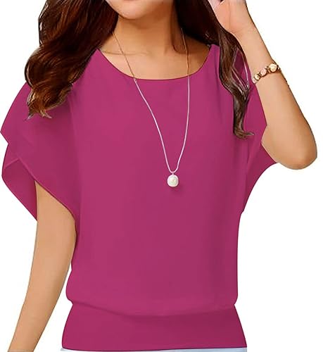 VIISHOW Women's Summer Loose Casual Short Sleeve Chiffon Top T-Shirt Blouse