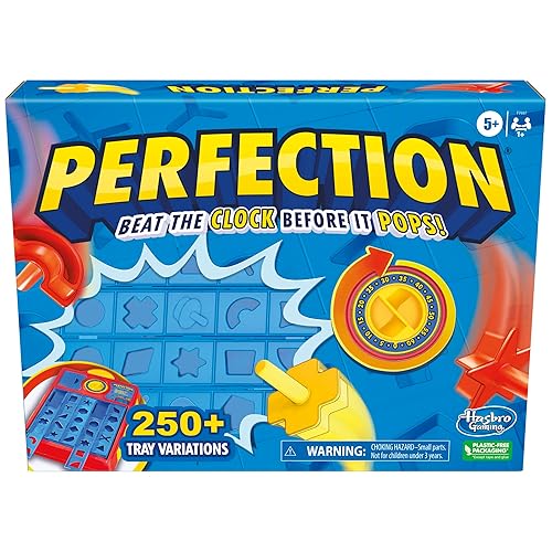 Hasbro Gaming Perfection Game for Kids Ages 5 and Up, Pop Up Game, Customize The Tray for Over 250 Combinations, Kids Games, Games for 1+ Players - Multicolor