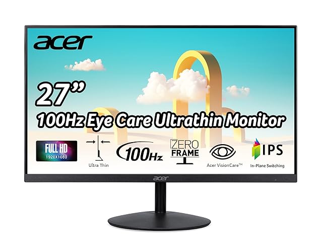 Acer SB272 27 Inch FHD (1920x1080P) IPS ZeroFrame Home & Office Monitor | AMD FreeSync Technology | Ultra-Thin design | 100Hz Response | Tilt - Monitor - 27-inch