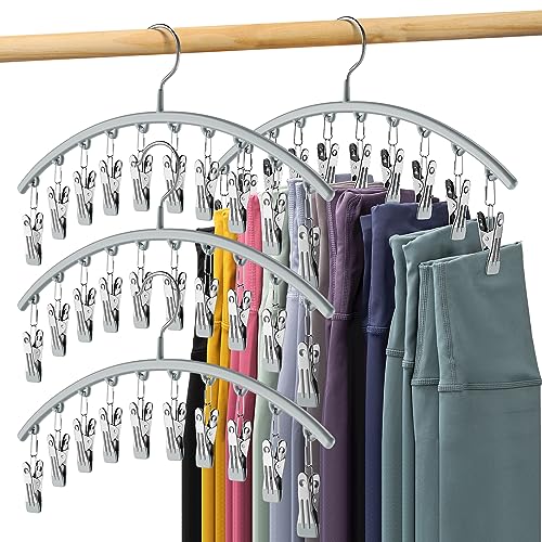 Volnamal Legging Organizer for Closet, Metal Yoga Pants Hanger w/Rubber Coated 4 Pack w/10 Clips Hold 40 Leggings, Hangers Space Saving Hanging Closet Organizer for Closet Organizers and Storage-Gray - Gray - 4 Pack