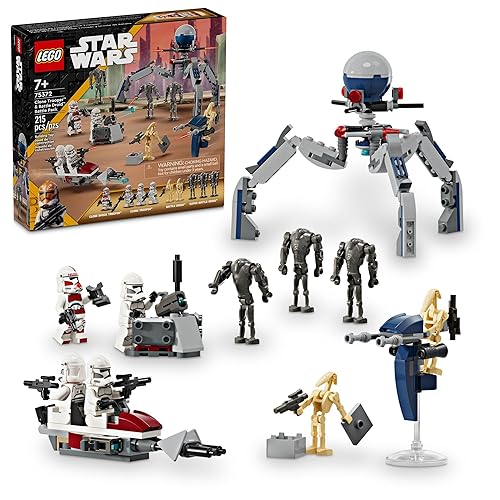 LEGO Star Wars Clone Trooper & Battle Droid Battle Pack Set for Kids, Buildable Toy Speeder Bike Vehicle, Tri-Droid and Defensive Post, Collectible, Gift for Boys and Girls Aged 7 and Up, 75372 - Multicolor