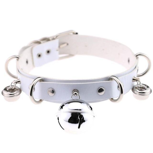 Pleather Cat Bell Collar - White
