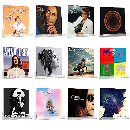 SENENQU 12 Pack Vinyl Record Wall Mount Holder 7 Inch Clear Acrylic Album Record Holder Vinyl Record Display Shelf for Daily LP Listening, Floating Acrylic Wall Shelf, Vinyl Record Display, Kids Room