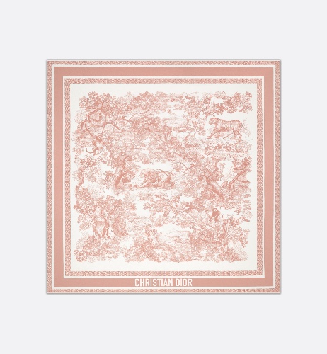 Toile de Jouy Sauvage 90 Square Scarf Ivory and Pink Silk Twill | DIOR