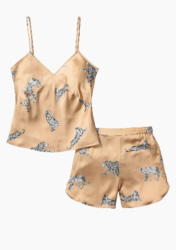 Panthère Champagne Silk 2-Piece Cami & Shorts Pajama Set