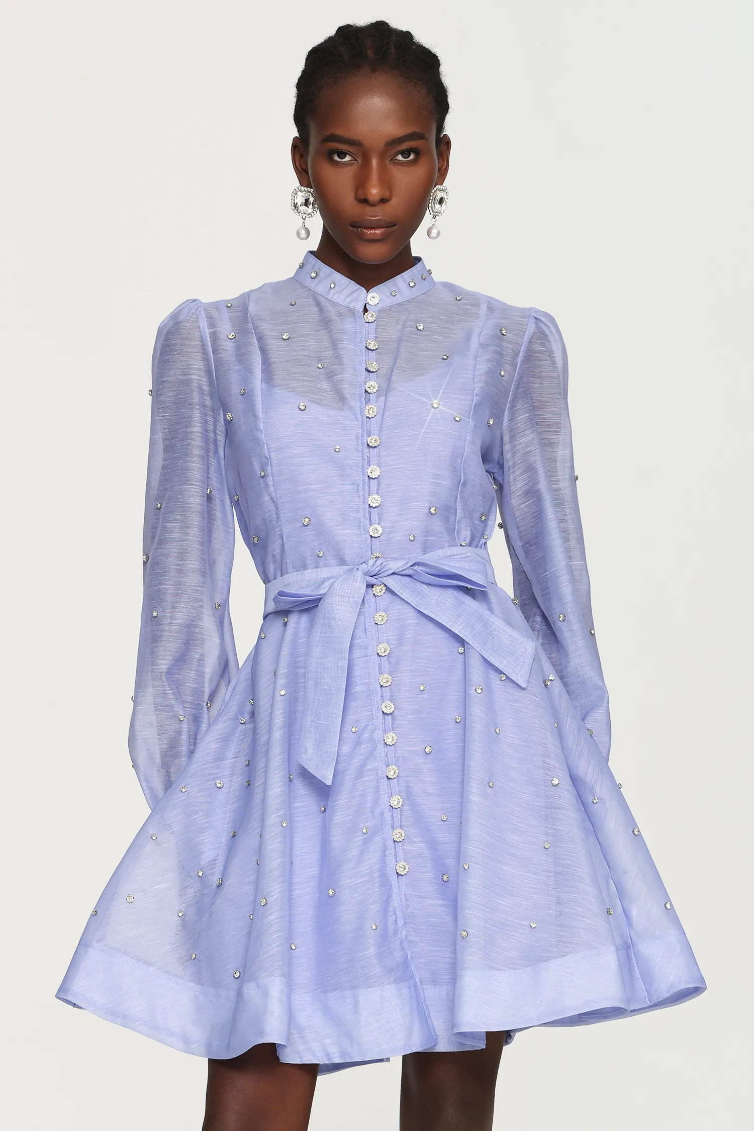 Farrah Long Sleeves Diamond Button Shirt Mini Dress