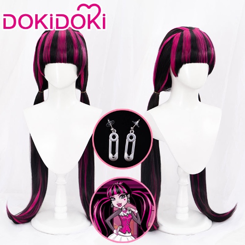 DokiDoki Anime Monster High Cosplay Draculaura Cosplay Long Wig | A Pair of Ear Clip Only-INSTOCK