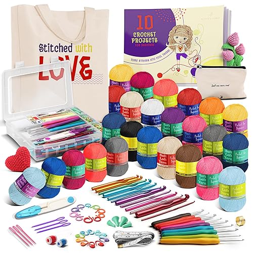 Learn to Crochet Kit for Beginners Adults – Beginner Crochet Kit for Adults and Kids, 80 Piece Crochet Set with Step-by-Step Guide and Projects Book, Crochet Starter Kit, Crochet Yarn, and Hooks - Super Crochet Kit