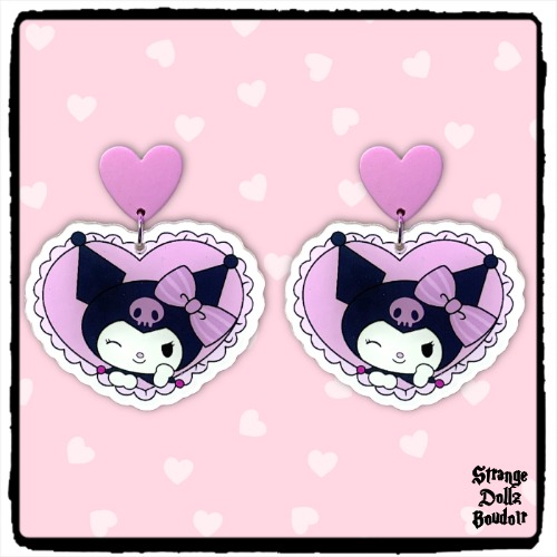 Cute pastel Lilac anime earrings, 925 sterling silver, Cartoon Japan Anime, Strange Dollz Boudoir