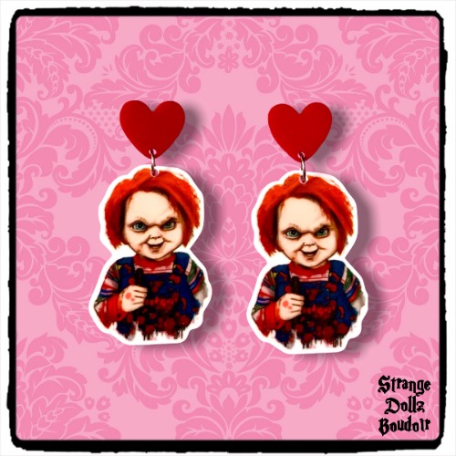 Chucky horror movie earrings, 925 sterling silver, Halloween, Strange Dollz Boudoir