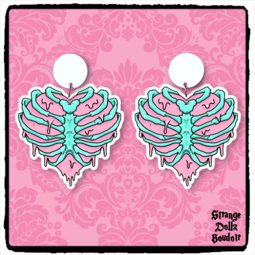 Rib cage skeleton Pastel Goth earrings, 925 sterling silver, Cute Pastel Goth, Strange Dollz Boudoir