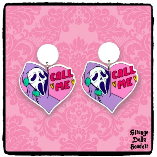 Scream Horror movie earrings, 925 sterling silver, pastel goth, Strange Dollz Boudoir