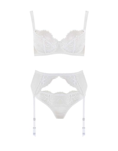Signature White Lace Balcony Bra, Thong & Suspender Belt | Default Title