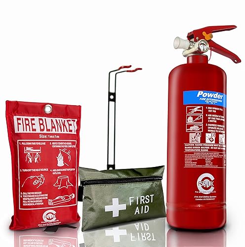 2 KG ABC Dry Powder FIRE Extinguisher with FIRE Blanket and First AID KIT. Safety KIT for Cars Vans CARAVANS Homes Office Kitchens Workplace Restaurants Hotels GARAGES Warehouses