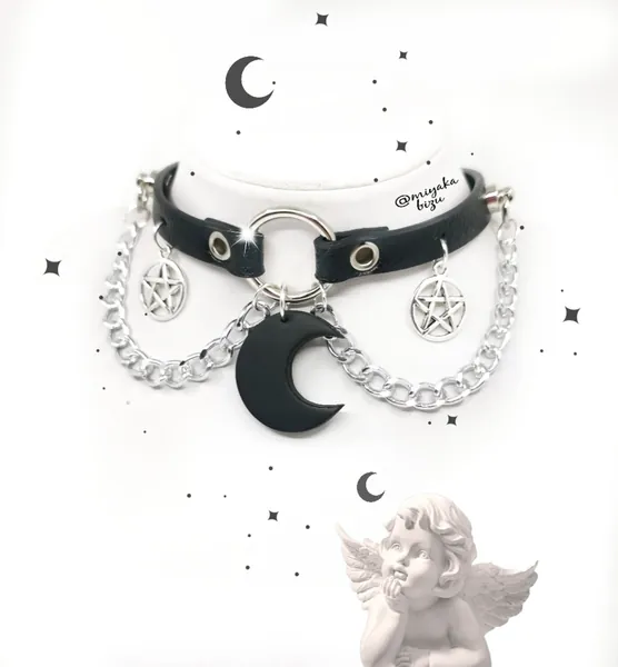 MOON collar choker with chain pastel goth grunge witchy
