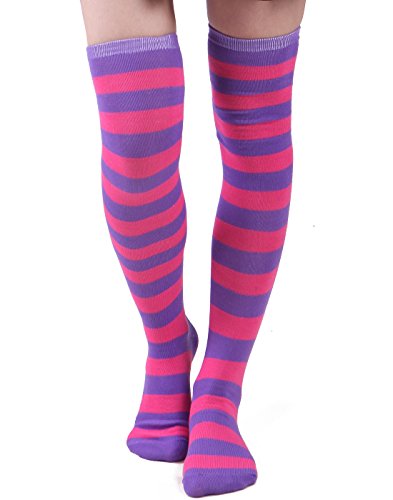 HDE Women's Extra Long Striped Socks Over Knee High Opaque Stockings - One Size - B. Purple & Pink Stripes