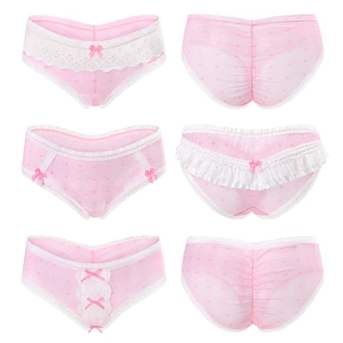 Littleforbig Women's Ladies Soft Mesh Lacy Underwear Comfortable Hipster Briefs Babydoll Pink Princess 3 Pack Panties Set - XX-Large - Pink