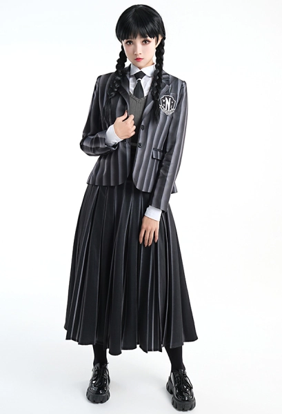 Wednesday Addams Nevermore Academy School Uniform Cosplay Costume Jacket and Skirt with Shirt and Sweater