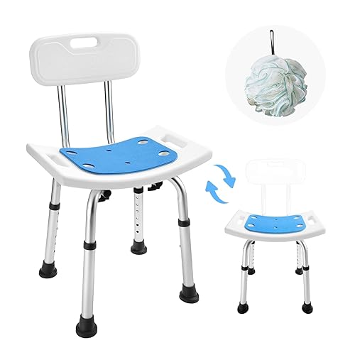 LEACHOI Shower Chair with Back Removable - 2 in 1 Nonslip Shower Stool for Inside Shower, Adjustable Shower Seat for Seniors, Elderly, Handicap, Disabled (300 LBS) - With Back