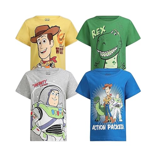 Disney Toy Story Woody, Buzz and Rex Boys Short Sleeve T-Shirt 4 Pack for Toddler and Little Kids - 3T - Grey