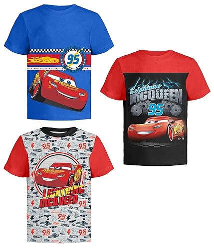 Disney Cars Lightning McQueen Pixar Graphic T-Shirt (Sets) Tow Mater Doc Cruz Finn Outfit Tee Toddlers Birthday Kids Clothes - 3T - Blue/Red/Grey