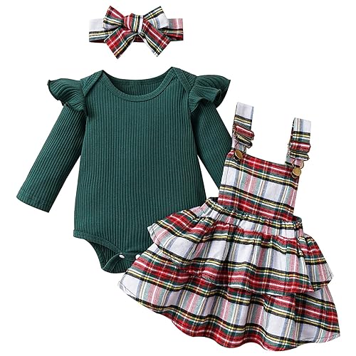 Mubineo Baby Girl Christmas Clothes Plaid Outfits Long Sleeve Romper Overall Skirt Dress Cute Newborn Outfit - 18-24 Months - Green Red White Plaid