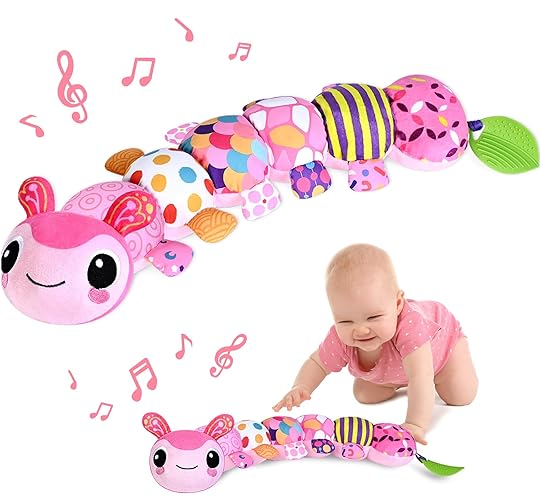 Baby Toys for 0-3-6-9-12 Months, Infant Stuffed Animal, Multi-Sensory Plush Toys, Tummy Time Musical Caterpillar Toy for Newborn, Soft Toys with Crinkle, Rattle and Textures, Birthday Gift for Girls