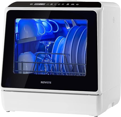 NOVETE Portable Countertop Dishwashers, Compact Dishwashers with 5 L Built-in Water Tank & Inlet Hose, 5 Washing Programs, Baby Care, Air-Dry Function and LED Light for Small Apartments - Dishwasher