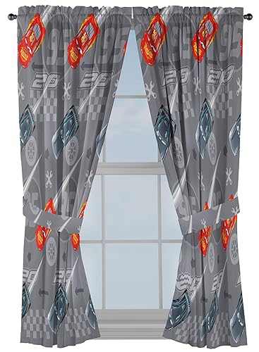 Jay Franco Disney Pixar Cars Lighnting Speed 63" Inch Drapes - Beautiful Room Decor & Easy Set Up, Bedding Features Lightning McQueen - Curtains Include 2 Tiebacks, 4 Piece Set (Official Product) - Gray - Cars - 42"W x 63"L (Pack of 1)