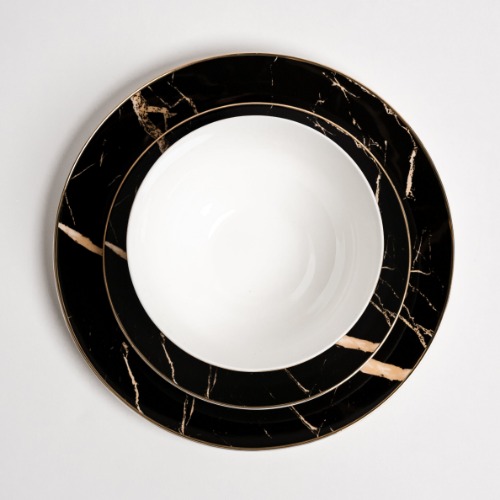 Ozarke's Libra Black Marble Plate Set - Set of 12