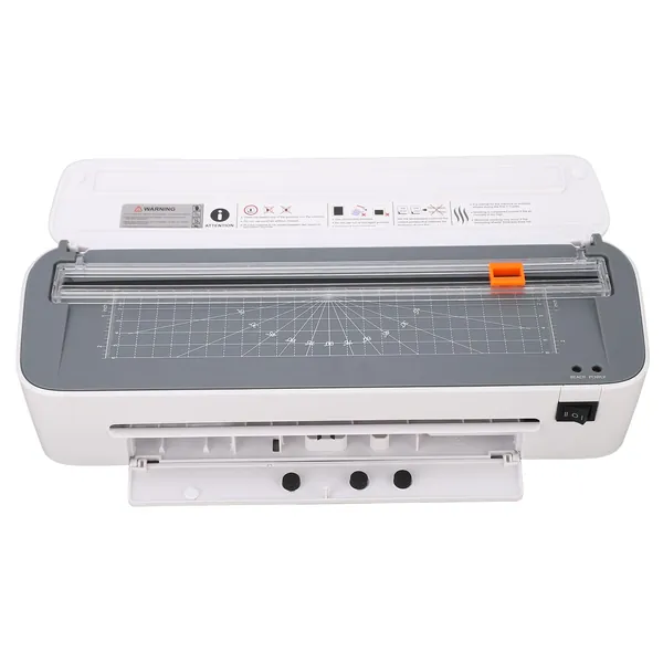 A4 Lamineringsmaskin 4 i 1 Stationär Varm Kall Laminering Termisk Smart Avstängningsfunktion med Pappersskär Hörnrundare för Hemmakontor Skolföretag (EU-kontakt 220-240V)