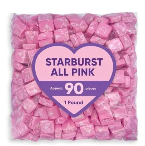 Strburst All Pink Chewy Candy -1 Pound Approx 90 Strawberry Candies - Bulk Candy Individually Wrapped