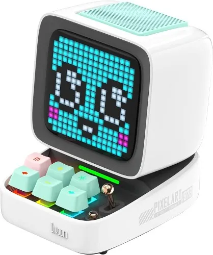 Divoom Ditoo - Pixel Art Bluetooth Speaker with 16x16 LED Display APP Control - Cool Gaming Setup with RGB Backlit Mechanical Keyboard - White