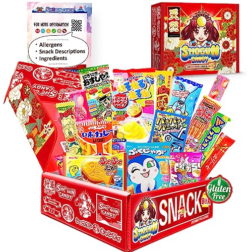 SHOGUN CANDY AMATERASU Box Japanese Snacks Care Package Filled with Yummy Snacks and Delicious Candy from Japan. Great Assortment of Kawaii dagashi.