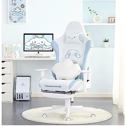 Cinnamoroll Gaming Chair with Footrest Kawaii Gaming Chairs for Adults My Melody Cute Big and Tall Rocking Gaming Computer Chair High Back Ergonomic Desk Computer Chair with Lumbar Support - Blue