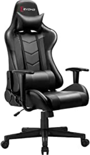 Devoko Ergonomic Gaming Chair Racing Style Adjustable Height High Back PC Computer Chair with Headrest and Lumbar Support Executive Office Chair (Black) - Black