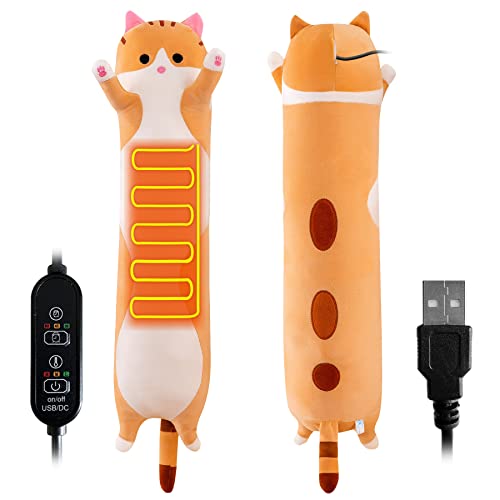 CRIMMY Heating Pad for Menstrual Cramps Period & Neck Shoulder Pain Relief, Portable Cuddly 19.7" Plush Cat with a Hot Soft Belly USB Powered, Gift for Daughter Girlfriend Wife (Brown) - Brown
