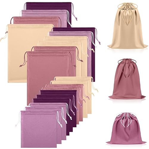 Hillban 20 Pcs Adult Game Toy Storage Bags Microfiber Drawstring Bags Adjustable Toys Organizer Foldable Ditty Bag Pouch Case for Game Toy Cosmetic, 3 Sizes(Pink and Purple) - Pink and Purple