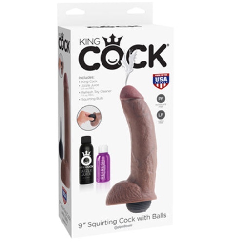 Pipedream King Cock 9 in. Squirting Cock With Balls Realistic Dildo Brown