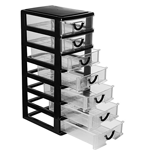 Rempry Mini Plastic Drawers Organizer, 7.1"x5.1"x13.2" Small Storage Drawers Containers with 7 Clear Drawer Units, Black - Black