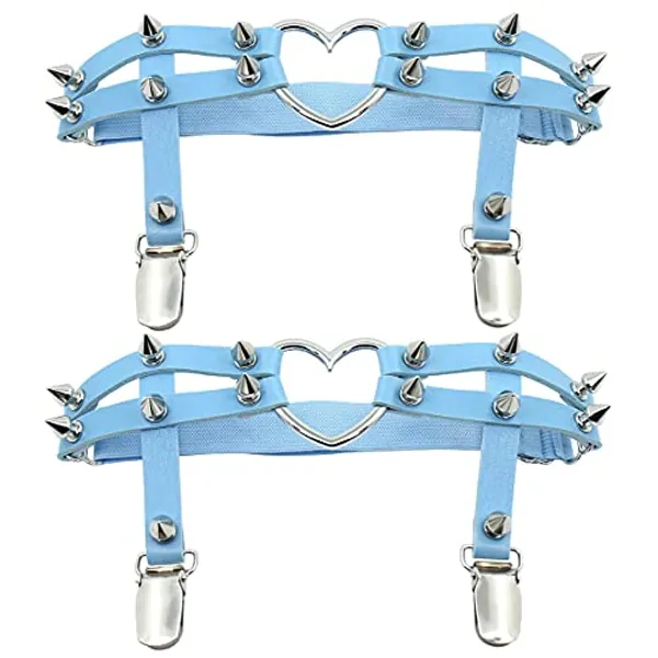 GARGALA Leather Thigh Garter belt Goth Studded Leg Harness Suspenders for Women Plus Size 2 Pcs