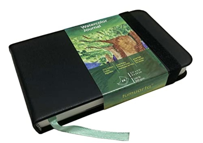 tumuarta Watercolor Journal, 3.5x5.5”, 140 LB, 300 GSM, Cotton Paper, Cold Press, 24 Sheets, 48 Pages, Watercolor Paper Sketchbooks for Use As Travel Notebook Mixed Media Pad On The Go - Black