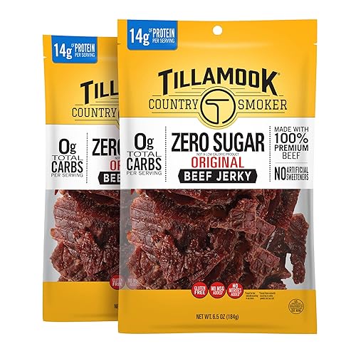 Tillamook Country Smoker Zero Sugar Original Keto Friendly Beef Jerky, 6.5 Ounce (Pack of 2) - Original - 6.5 Ounce (Pack of 2)