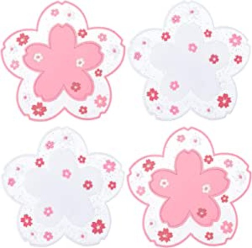 Sakura PVC Coaster Cherry Blossom Cup Coaster Anti-Skid Insulation Coaster for Beer, Coffee, Tableware Tea (4, 4.5 Inch) - 4 4.5 Inch