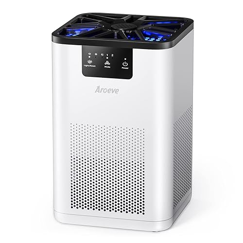 AROEVE Air Purifiers for Bedroom Air Purifier With Aromatherapy Function For Pet Smoke Pollen Dander Hair Smell 20dB Air Cleaner For Bedroom Office Living Room Kitchen, MK06- White - White - Small