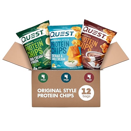 Quest Nutrition Protein Chips Variety Pack, BBQ, Cheddar & Sour Cream, Sour Cream & Onion, High Protein, Low Carb, 1.1 oz (Pack of 12) - BBQ, Cheddar & Sour Cream, Sour Cream & Onion - 1.1 Ounce (Pack of 12)