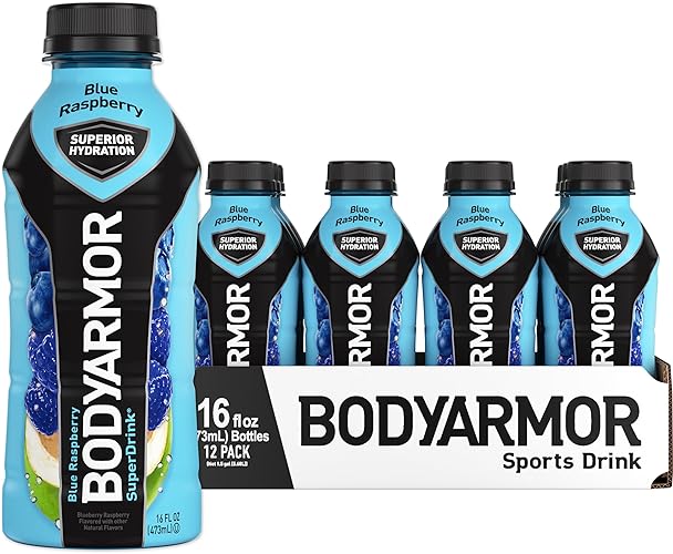 BODYARMOR Sports Drink Sports Beverage, Blue Raspberry, Natural Flavors With Vitamins, Potassium-Packed Electrolytes, No Preservatives, Perfect For Athletes, 16 Fl Oz (Pack of 12) - Blue Raspberry - 16 Ounce (Pack of 12)